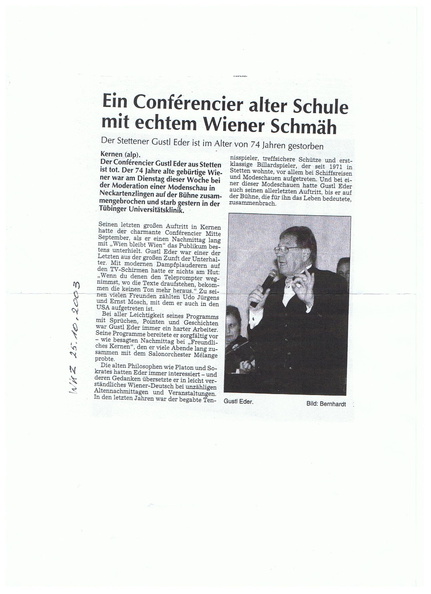 Eder Gustl Zeitungsnachruf 25.10.2003