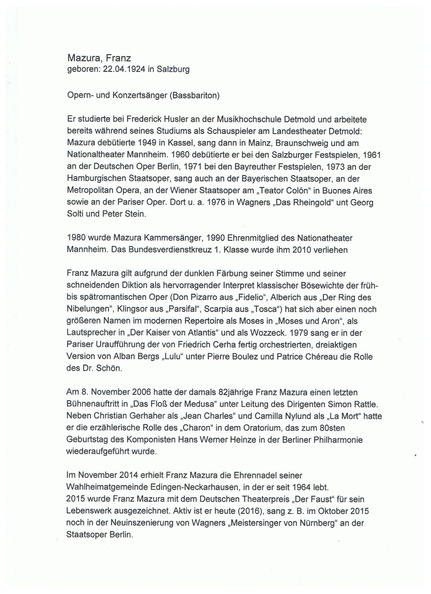Mazura Franz Opernsaenger 22.04.1924 Kurzbiographie