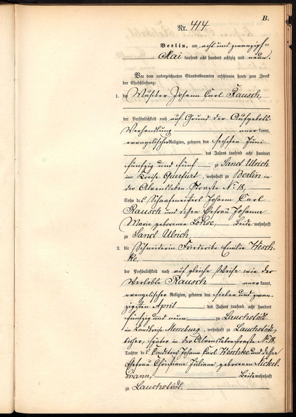 Rausch Karl 1855 1925 Heiratsurkunde Seite 1