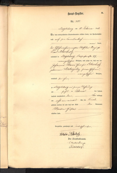Aderholz Martin Geburtsurkunde 1903