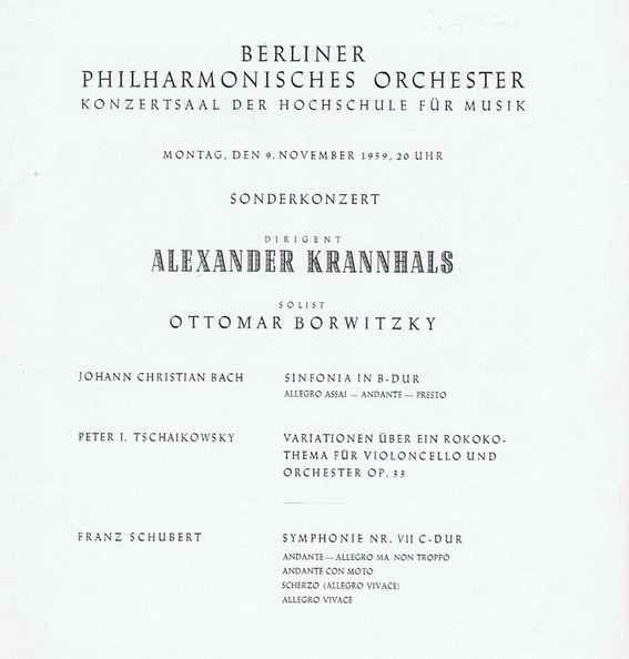 BPhO Konzert 1959 Dirigent Krannhals Solist Borwitzky