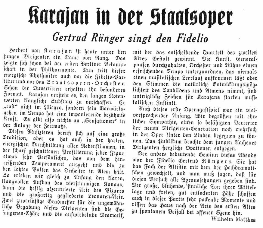 Ruenger Gertrud singt den Fidelio Zeitungsbericht 1938
