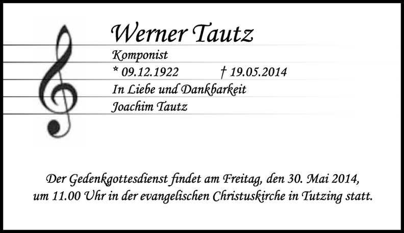 Tautz Werner 1922 2014 Traueranzeige