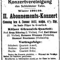 Guerzenich-Quartett Konzertanzeige 08.01.1922