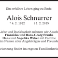 Schnurrer Alois Todesanzeige 1922 2015