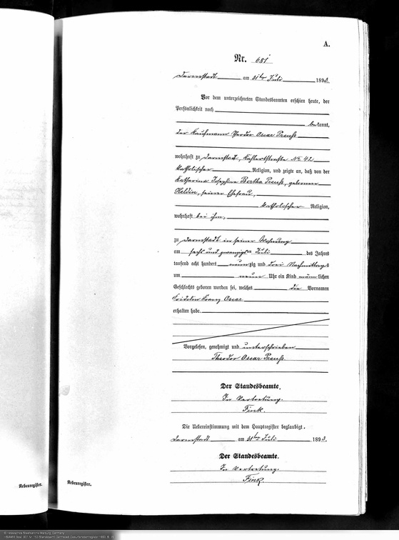 Preuss Oscar 1893 1938 Geburtsurkunde