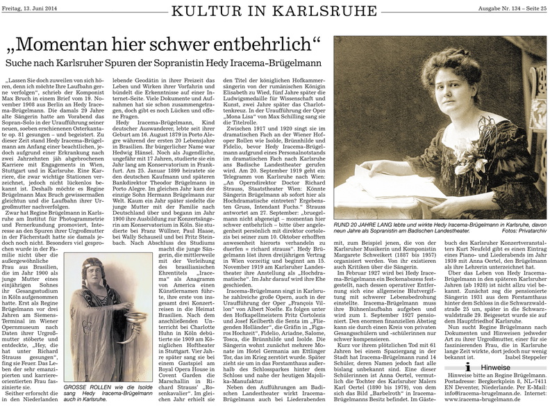 Iracema Bruegelmann Hedy 1881 1941 Zeitungsbericht