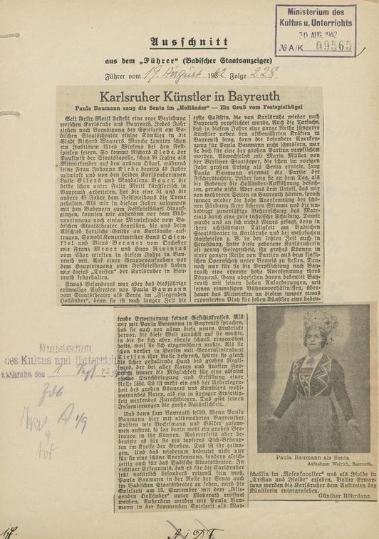 Baumann Paula 1892 1972 Zeitungsbericht 1942 Bayreuth