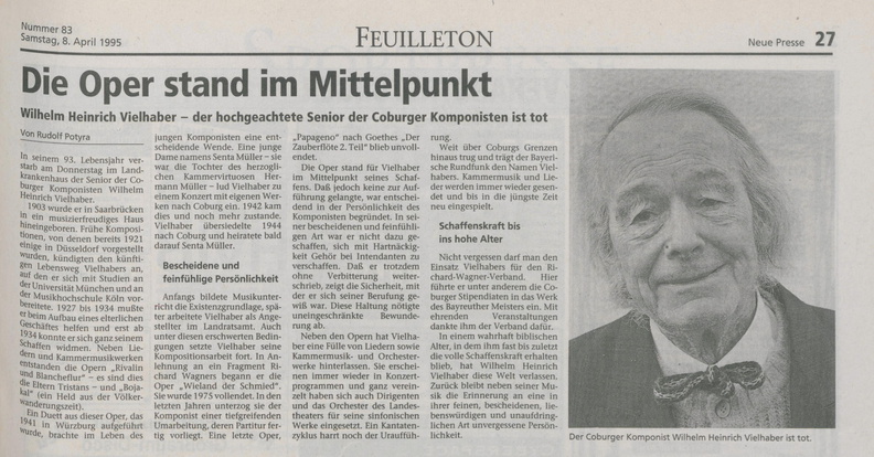 Vielhaber Wilhelm Heinrich Zeitung Nachruf 1993