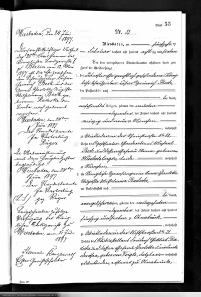 Radecke Anna 1857 unbekannt Heiratsurkunde 1887 Seite 1.jpg