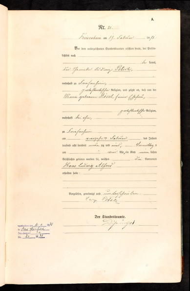 Petsch Hans Ludwig Alfred Geburtsurkunde 14.01.1891 mit Sterbevermerk.jpg