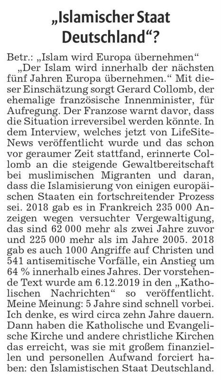 Leserbrief Islamistischer Staat Deutschland Teil 1