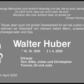 Huber Walter Todesanzeige 14.10.1930 01.04.2020