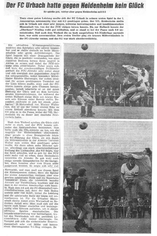 FCTV Urbach VfL Heidenheim am 18.08.1968 Bericht
