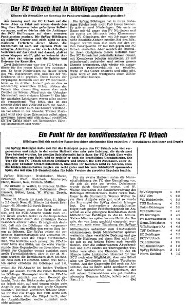 Spvgg Boeblingen FCTV Urbach 01.09.1968 Vorbericht und Bericht