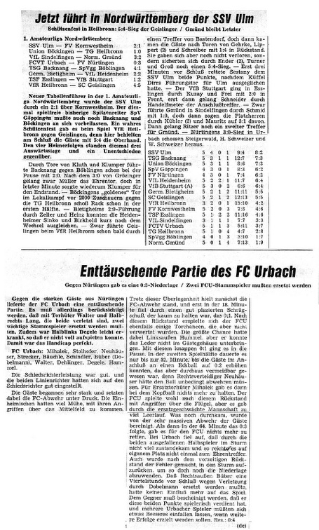 FCTV Urbach FV Nuertingen 08.09.1968 Bericht