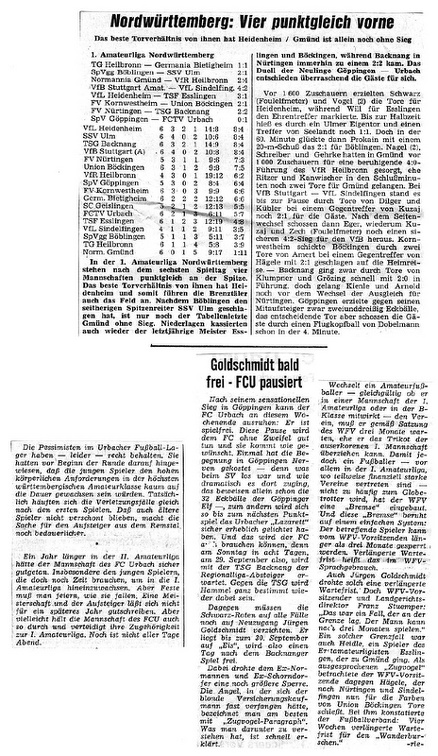 SV Goeppingen FCTV Urbach 22.09.1968 Bericht und Randnotizen