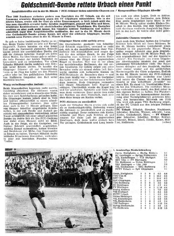 FCTV Urbach SV Goeppingen 31.08.1969