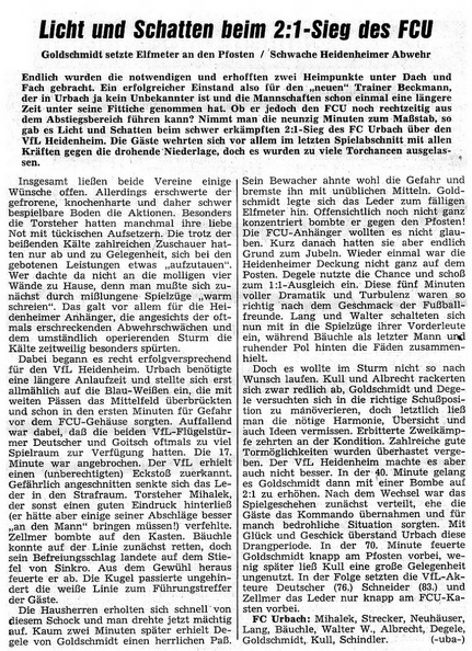 FCTV Urbach VfL Heidenheim 2. Rueckrundenspiel 30.11.1969 Hauptbericht