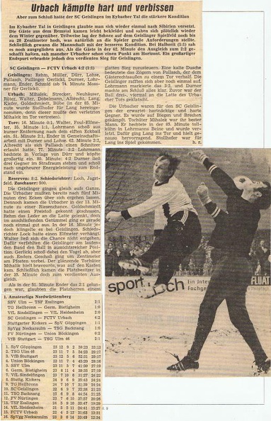 SC Geislingen FCTV Urbach 15.03.1970  8. Rueckrundenspiel 1970