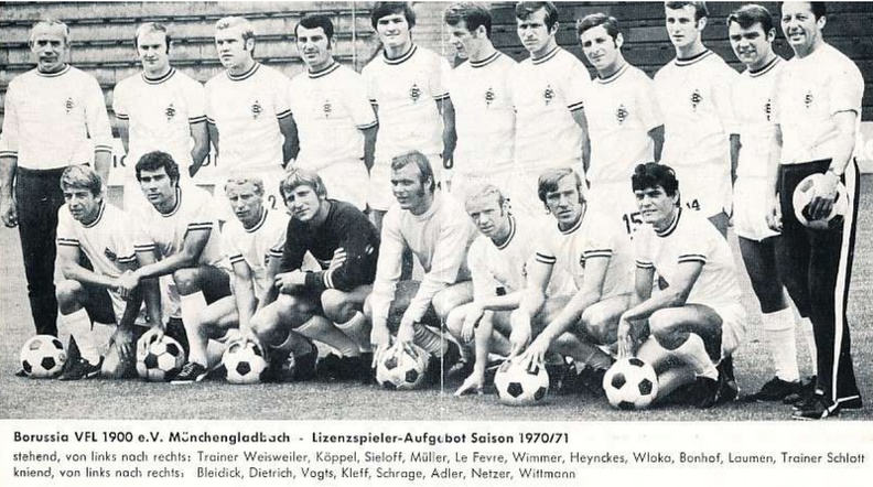 Borussia VfL 1900 e. V. Moenchengladbach Lizenzspieler-Aufgebot 1970 1971
