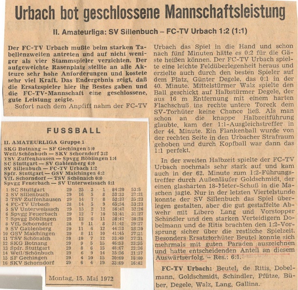 SV Sillenbuch FC-TV Urbach 28. Spieltag  15.05.1972 Saison 1971-72