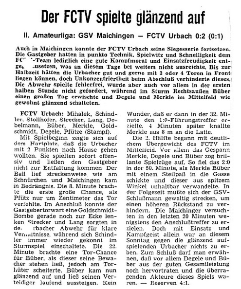 GSV Maichingen FCTV Urbach Saison 1970-71