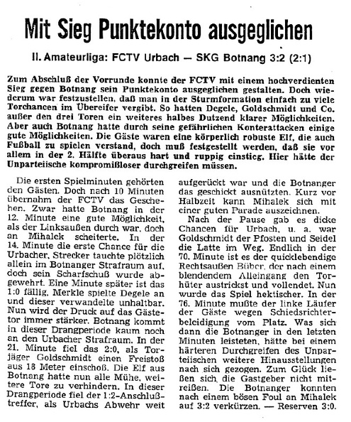 FCTV Urbach SKG Botnang Saison 1970-71 29.11.1970