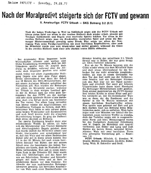 FCTV Urbach SKG Botnang Saison 1971-72 29.08.1971