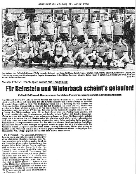 FCTV Urbach VfL Grunbach Saison 1977-078