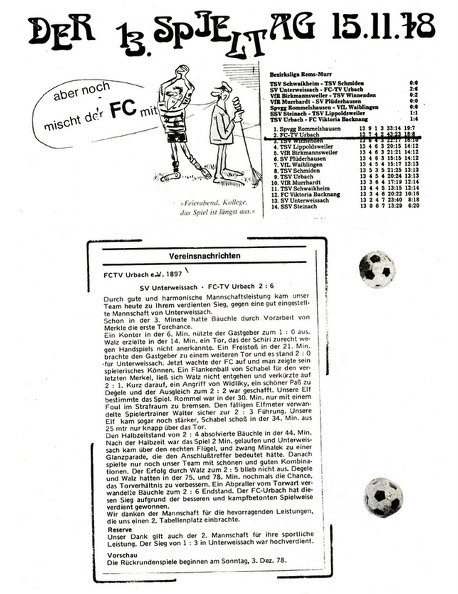 SV Unterweissach FCTV Urbach Saison 1978 79 13. Spieltag 15.11.1978