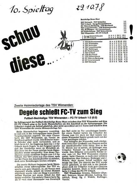 TSV Winnenden FCTV Urbach Saison 1978 79 10. Spieltag 29.10.1978