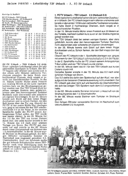 TSV Urbach FCTV Urbach Saison 1984 85 23. Spieltag