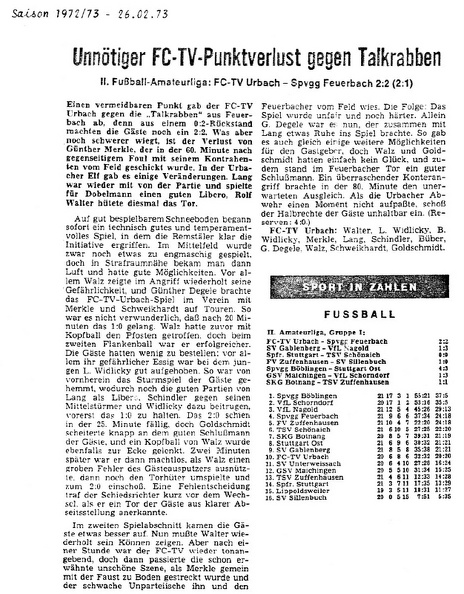 FCTV Urbach SpVgg Feuerbach Saison 1972 73 26.02.1973