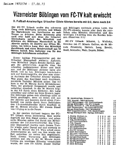 SpVgg Boeblingen FCTV Urbach Saison 1973 74 26.08.1973