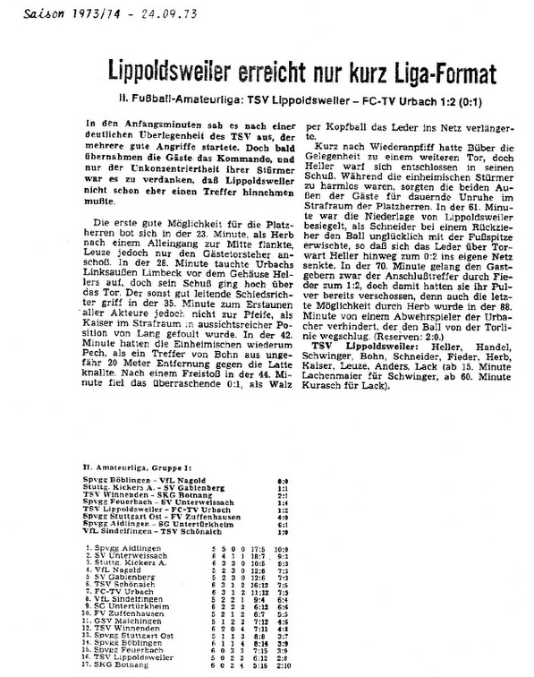 TSV Lippoldsweiler FCTV Urbach Saison 1973 74 23.09.1973