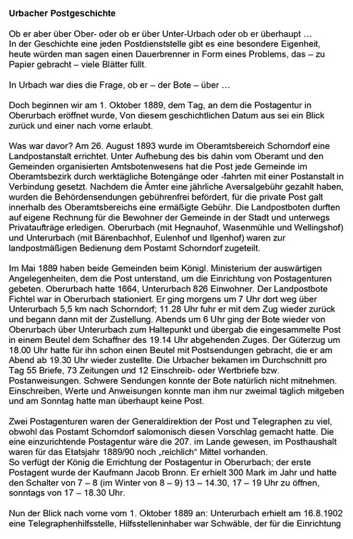 Urbacher Postgeschichte Seite 1