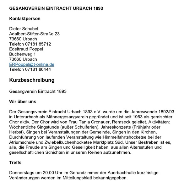 Gesangverein Eintracht Urbach 1893 Seite 2