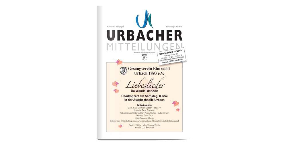 Liebeslieder Gesangverewin 1893 Urbach Veranstaltung 2010