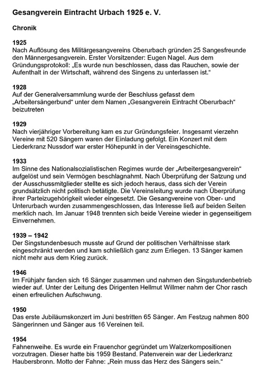 Gesangverein Eintracht Urbach 1925 e. V. Seite 1
