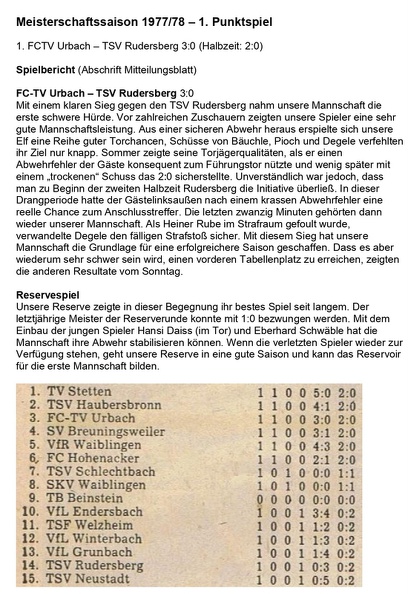 Meisterschaftssaison 1977 78 1. Punktspiel