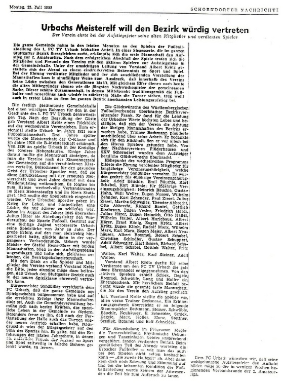 Der Meister will den Bezirk wuerdig vertreten Schonrndorfer Nachrichten 25.07.1955