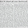 FCTV Urbach 1958 Glueckwunsch zum Pokalsieg 22.11.1958 NWZ