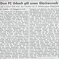 FCTV Urbach Saison 1958 59 Glueckwunsch zum Pokalsieg 22.11.1958 NWZ Pokal