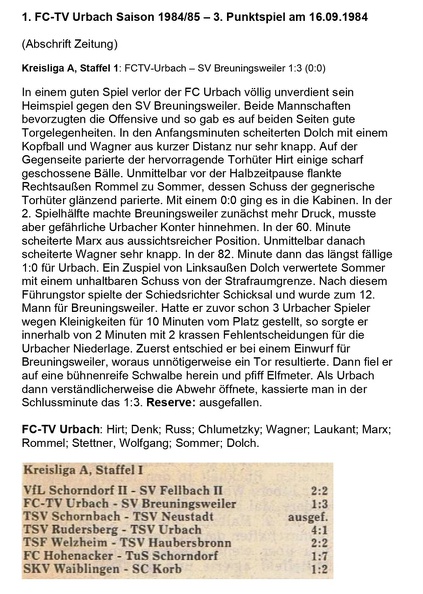 FCTV Urbach Saison 1984_85  FCTV Urbach SV Breuningsweiler 3. Spieltag am 16.09.1984.jpg