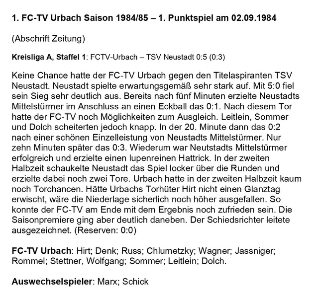 FCTV Urbach Saison 1984_85 FCTV Urbach TSV Neustadt 1. Spieltag am 02.09.1984.jpg