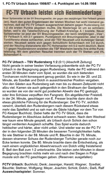 FCTV Urbach Saison 1986 87 4. Punktspiel FCTV Urbach TSV Rudersberg  14.09.1986 ungeschnitten-001