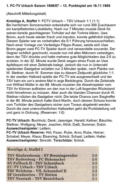 FCTV Urbach Saison 1986_87 FCTV Urbach TSV Urbach 13. Punktspiel am 16.11.1986.jpg