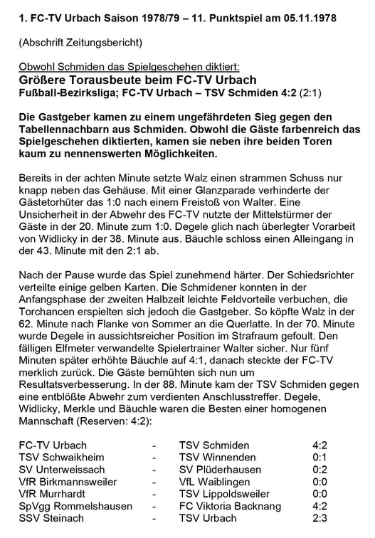 FCTV Urbach Saison 1978 79 11. Spieltag FC-TV Urbach TSV Schmiden 05.11.1978