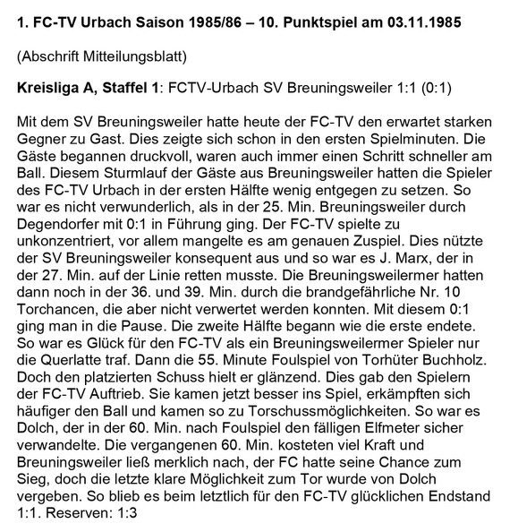 FCTV Urbach Saison 1985_86 FCTV Urbach SV Breuningsweiler 10. Spieltag am 03.11.1985.jpg